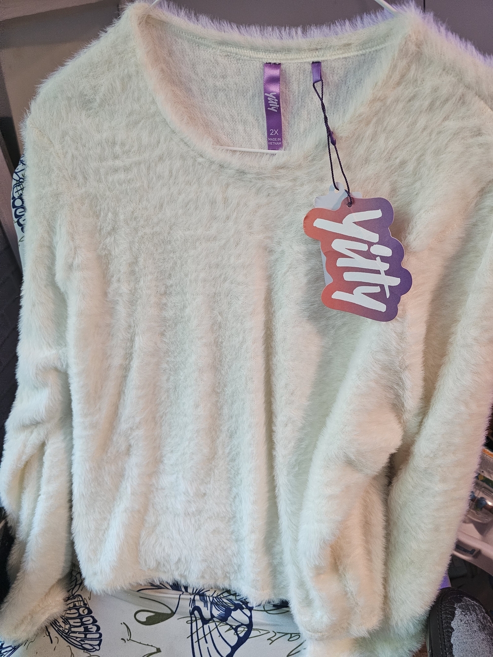 Yitty Cream Fuzzy Crewneck Sweater - Women's